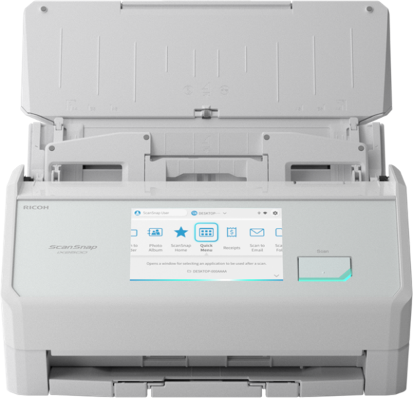 Ricoh scanner iX2500 (45 стр/мин, 90 изобр/мин, А4, двустороннее устройство АПД, сенсорный экран, Wi-Fi, USB 3.2, светодиодная подсветка, белый) аналог PA03770-B401, iX1600