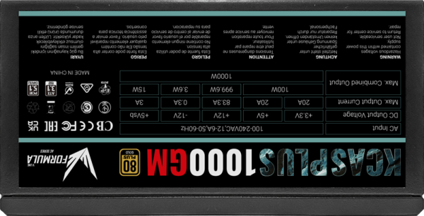 Фото Formula V Line KCAS PLUS 1000GM, 1000W, ATX3.1/PCIe5.1, APFC, 80+ Gold, 14cm Fan, Full Modular