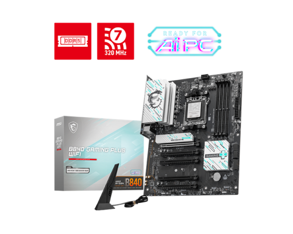 Фото MSI B840 GAMING PLUS WIFI ,B840,AM5,4DDR5,5PCI-Ex16,2M.2,4SATA3,2USB10G(1A+1C),5USB5G