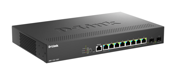 Фото D-Link Управляемый L2 PoE-коммутатор, 8x2.5GBase-T PoE, 2x10GBase-X SFP+, PoE-бюджет 240 Вт, защита от статического электричества до 6 кВ, CLI, консольный порт RJ-45