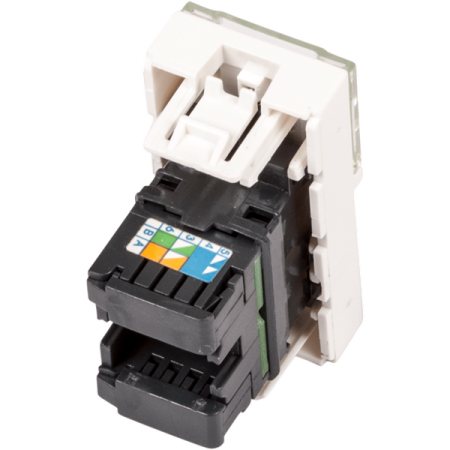 Фото  Вставка Mosaic 22.5x45, RJ-45 UTP, кат.6, со шторкой и увеличенным окном маркировки, белая