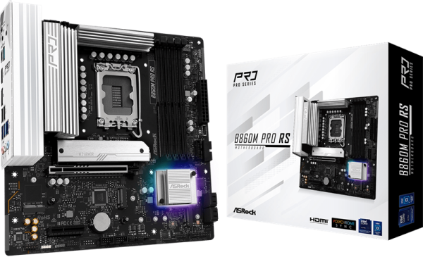ASROCK B860M PRO RS, LGA1851, B860, 4*DDR5, 4*SATA, 4*M.2, 6*USB 3.2, 2*USB 2.0, Type-C, 2*PCIx16, 1*M.2 (Key E), HDMI+DP, mATX