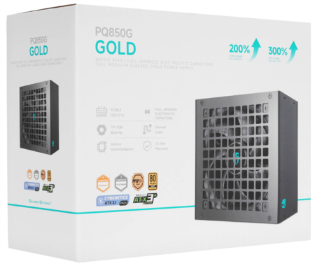 Фото Deepcool GAMERSTORM PQ850G (ATX 3.1, 850W, Full Cable Management, PWM 120mm fan, 80+ GOLD, Active PFC + Half Bridge + DC/DC, Full Japanese Capasitors, Gen5 PCIe) RET (R-PQ850G-FD0B-WGEU-V1)