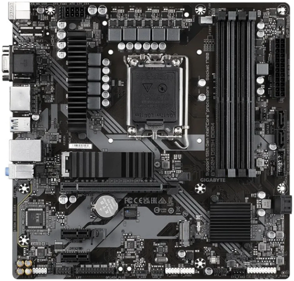 Фото GIGABYTE B760M DS3H DDR4, LGA1700, B760, 4*DDR4, 4*SATA, 2*M.2, 3*USB 3.2, 2*USB 2.0, Type-C, 1*PCIx16, 2*PCIx1, D-Sub+HDMI+2*DP, mATX