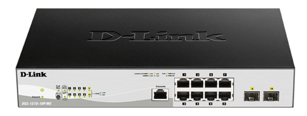 Фото D-Link Управляемый L2 PoE-коммутатор, 8x1000Base-T PoE, 2x1000Base-X SFP, PoE-бюджет 78 Вт, защита от статического электричества до 6 кВ, CLI, консольный порт RJ-45, поддержка Dying Gasp