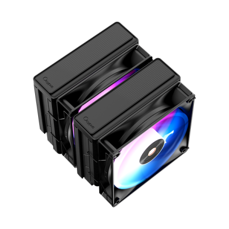 Фото Ocypus Delta A62 BK ARGB, 2x120mm ARGB FAN, Top Panel, 6 HEAT PIPES, 4-PIN PWM, 500-2000 RPM, 29DBA, HYDRO BEARING, LGA115X/1200/1700/18XX, AM4/AM5