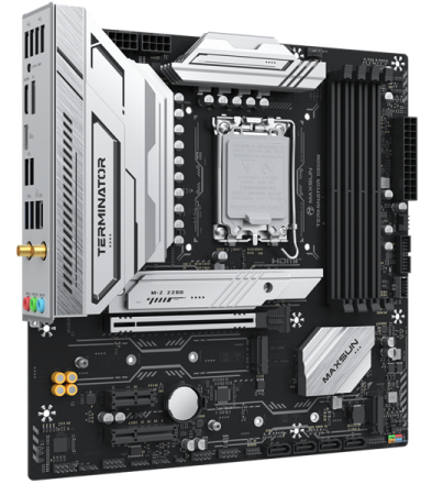 Фото MAXSUN MS-Terminator B860M WIFI, LGA1851, B860, 4*DDR5, 4*SATA3, 3*M.2, USB 3.2, USB 2.0, Type-C, 1*PCIEx16, 1*PCIex4, 1*PCIex1, HDMI+DP, mATX