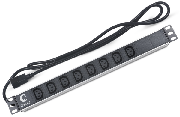 Блок розеток Cabeus PDU-8I-2IEC Блок розеток для 19" шкафов, гор., 8 розеток IEC 320 C13, 10 A, без выключателя, алюм. корпус, шнур 2 м, вилка IEC 320 C14