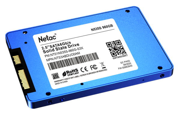Фото Netac SSD N535S 960GB 2.5 SATAIII 3D NAND, 7mm, R/W up to 560/520MB/s, TBW 560TB, 5y wty