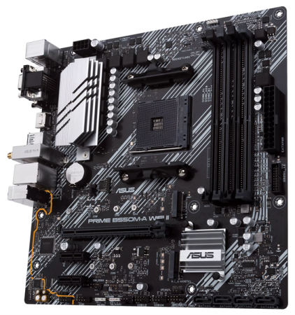 Фото ASUS PRIME B550M-A WIFI II, AM4, B550, 4*DDR4, 4*SATA, 2*M.2, 6*USB 3.2, 2*PCIx16, 2*PCIx1, DVI-D+HDMI+D-Sub, mATX ; 90MB19X0-M0EAY0