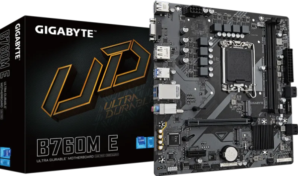 GIGABYTE B760M E, LGA1700, B760, 2*DDR5, 4*SATA, 2*M.2, 4*USB 3.2, 2*USB 2.0, 1*PCIx16, 1*PCIx1, HDMI+DP, mATX