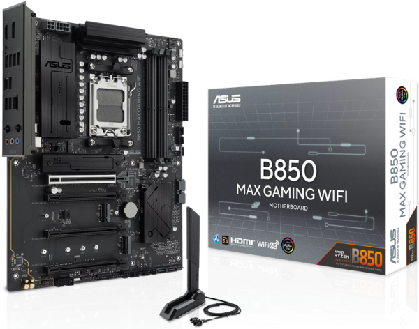 ASUS B850 MAX GAMING WIFI, AM5, B850, 4*DDR5, 4*SATA, 3*M.2, 5*USB 3.2, 2*USB 2.0, Type-C, 5*PCIx16, DP+HDMI, ATX; 90MB1PR0-M0EAY0