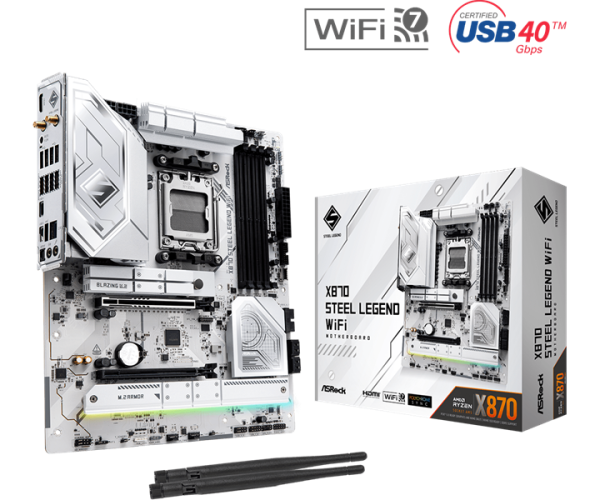 ASROCK X870 STEEL LEGEND WIFI, AM5, X870, 4*DDR5, 4*SATA, 3*M.2, 4*USB 2.0, 5*USB 3.2, 2*Type-C, 2*PCIx16, 1*M.2 (Key E), HDMI, ATX