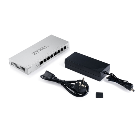 Фото Web Smart L2 коммутатор Zyxel GS1200-8HPv3, 8xGE (4xPoE+), бюджет PoE 68 Вт, настольный, бесшумный