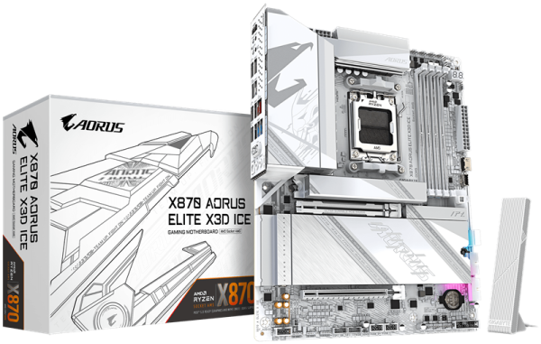 GIGABYTE X870 AORUS ELITE X3D ICE, AM5, X870, 4*DDR5, 2*SATA, 4*M.2, 6*USB 3.2, 1*USB 2.0, 2*Type-C, 3*PCIx16, HDMI, ATX