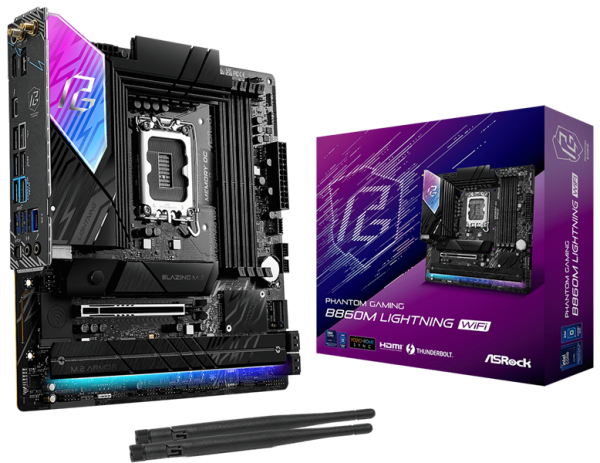 ASROCK B860M LIGHTNING WIFI, LGA1851, B860, 4*DDR5, 4*SATA, 4*M.2, 4*USB 3.2, 3*USB 2.0, Type-C, 2*PCIx16, 1*M.2 (Key E), HDMI+DP, mATX