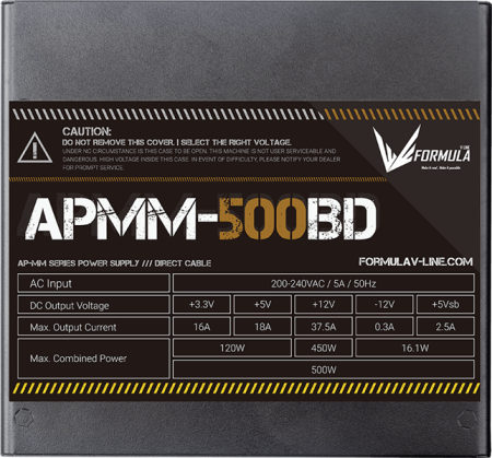 Фото Formula V Line APMM-500BD, 500W, ATX3.1/PCIe5.1, APFC, 80+ Bronze, 12cm Fan