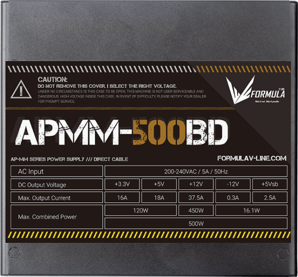 Фото Formula V Line APMM-500BD, 500W, ATX3.1/PCIe5.1, APFC, 80+ Bronze, 12cm Fan