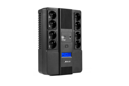Фото (8933) SKAT-UPS 800-AID-IN-1x9-8 ИБП 220В 480Вт, LCD, АКБ 1x 9Ач, line interactive, мод.синус, 8хSchuko,2xUS
