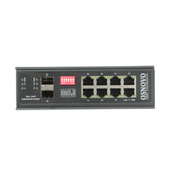 Фото OSNOVO SW-70802/I Промышленный коммутатор Gigabit Ethernet на 10 портов. Порты: 8 x GE (10/100/1000Base-T) + 2 x GE SFP (1000Base-X). Поддержка режима CCTV: Увеличение расстояния передачи данных и пит
