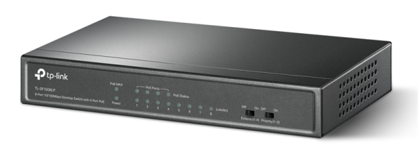 Фото TP-Link TL-SF1008LP, 8-Port 10/100 Mbps Desktop Switch with 4-Port PoE, 41 W, 250m