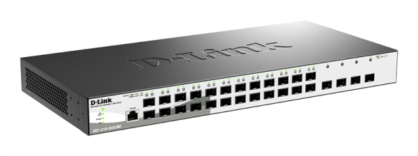 Фото D-Link Управляемый L2 коммутатор, 24x1000Base-X SFP, 4x10GBase-X SFP+, CLI, консольный порт RJ-45, RPS