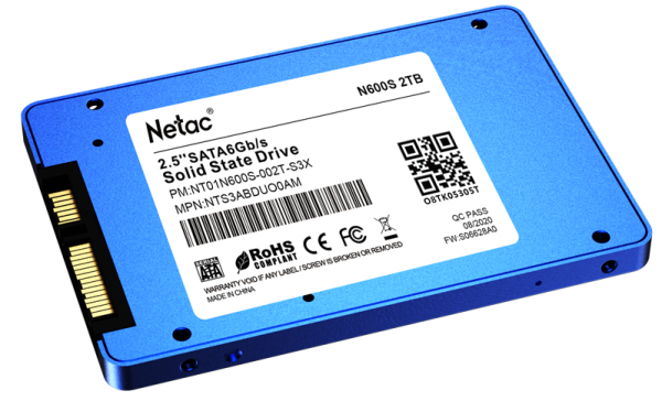 Фото Netac SSD N600S 2TB 2.5 SATAIII 3D NAND, 7mm, R/W up to 545/500MB/s, TBW 1120TB, 5y wty
