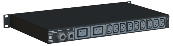 Фото ELEMY ATS, 1U, 220B, 32A, Индикация: OLED-дисплей, Мониторинг: WEB, SNMP, Modbus-TCP, Вход (2) IEC309 кабель 2.4м, Выход (2) C19 (9) C13