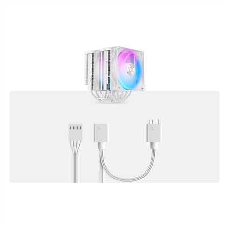 Фото Ocypus Delta A62 WH ARGB, 2x120mm ARGB FAN, Top Panel, 6 HEAT PIPES, 4-PIN PWM, 500-2000 RPM, 29DBA, HYDRO BEARING, LGA115X/1200/1700/18XX, AM4/AM5