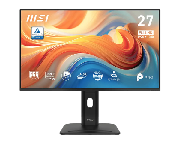 MSI PRO MP275PHG E14 27" 16:9 FHD(1920x1080), IPS Flat, 4ms(GTG), 1500:1, 100M:1, 250nits, 178/178, HDMI, DP, 4xUSB Type-A, 1xUSB Type-C, Speaker, Tilt, Swivel, Height, Pivot, 144HZ, Black, 1y war-ty