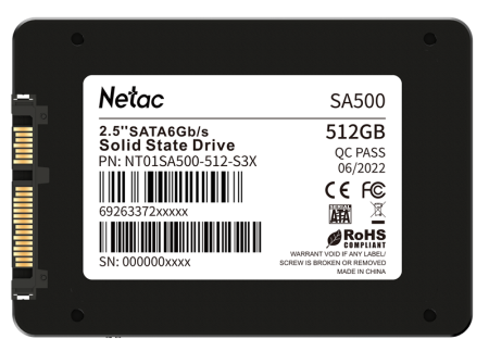 Фото Netac SSD SA500 512GB 2.5 SATAIII 3D NAND, R/W up to 520/450MB/s, TBW 240TB, 3y wty