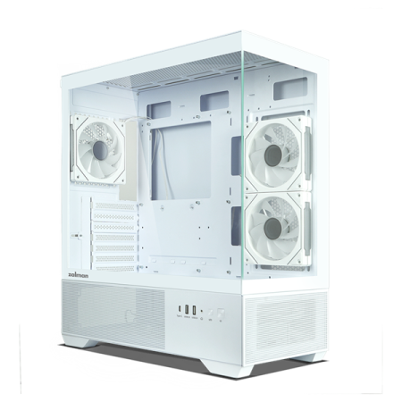 Фото ZALMAN CHRONIX V2, ATX, WHITE, WINDOW, 1xCombo (3.5’’ or 2.5’’), 1x3.5’’HDD, 2x2.5’’SSD, 1xUSB2.0, 1xUSB3.0, 1xUSB Type-C, SIDE 2x120mm ARGB, REAR 1x120mm ARGB