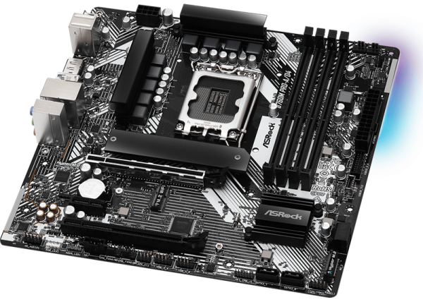 Фото ASROCK B760M PRO-A/D4, LGA1700, B760, 4*DDR4, 4*SATA, 2*M.2, 3*USB 3.2, 2*USB 2.0, Type-C, 2*PCIx16, 1*PCIx1, 1*M.2 (Key E), HDMI+DP, mATX