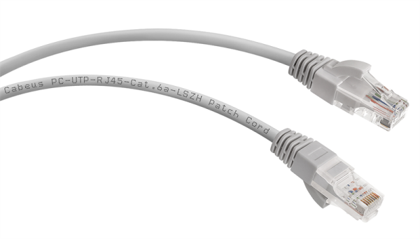 Фото Cabeus PC-UTP-RJ45-Cat.6a-5m-LSZH Патч-корд U/UTP, категория 6а (10G), 2xRJ45/8p8c, неэкранированный, серый, LSZH, 5м