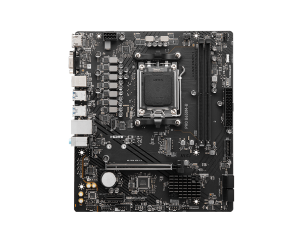 Фото MSI PRO B650M-B,B650,AM5,2DDR5,1PCI-Ex16,1PCI-Ex1,1M.2,4SATA3,6USB3.2 Gen1,6USB2.0,HD Audio