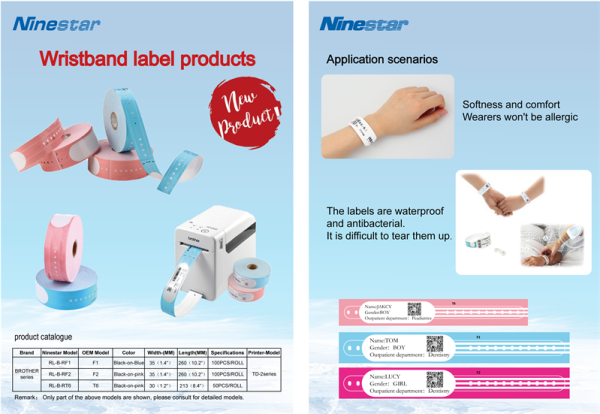 Ninestar (G&G) wristband, 35 mm/260 mm, core 24 mm, 100 per roll, clips included - WHITE
