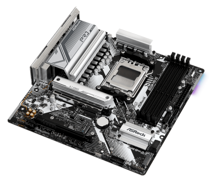 Фото ASROCK B650M PRO RS, AM5, B650, 4*DDR5, 4*SATA, 3*M.2, 3*USB 3.2, 4*USB 2.0, Type-C, 2*PCIx16, 1*M.2 (Key E), HDMI+DP, mATX
