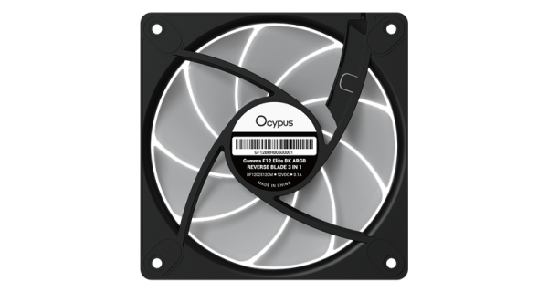 Фото Ocypus Gamma F12 Elite BK ARGB REVERSE BLADE 3 IN 1, 120x120x25mm, 4-PIN PWM, 600-1800 RPM, 26 DBA MAX, HYDRO BEARING