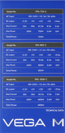 Фото Chieftec Vega M PPG-850-C (ATX 3.1, 850W, 80 PLUS GOLD, Active PFC, 135mm fan, Gen5 PCIe, Full Cable Management) Retail
