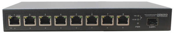 OSNOVO SW-8D1X(120W) PoE коммутатор 2.5G Ethernet на 8xRJ45+1x1/2.5/10G SFP портов. Порты: 1 x 2.5G (10/100/1000/2500Base-TX) с PoE (до 90W, A+B) + 7 x 2.5G (10/100/1000/2500Base-TX) с PoE (до 30W) +