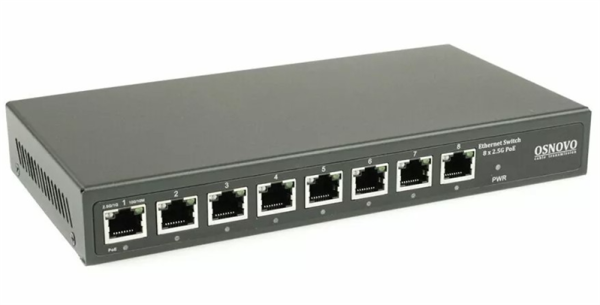 OSNOVO SW-8D-1(120W) PoE коммутатор 2.5G Ethernet на 8 RJ45 портов. Порты: 1 x 2.5G (10/100/1000/2500Base-TX) с PoE (до 90W, A+B) + 7 x 2.5G (10/100/1000/2500Base-TX) с PoE (до 30W). Соответствует ста