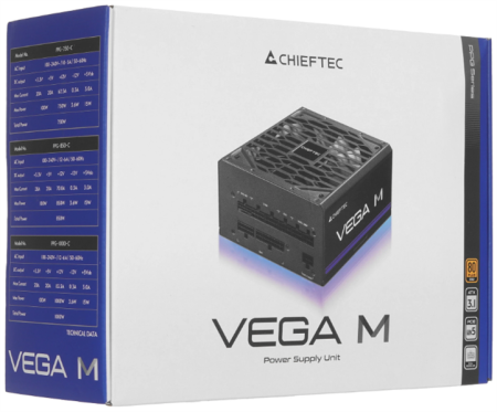 Фото Chieftec Vega M PPG-1000-C (ATX 3.1, 1000W, 80 PLUS GOLD, Active PFC, 135mm fan, Gen5 PCIe, Full Cable Management) Retail