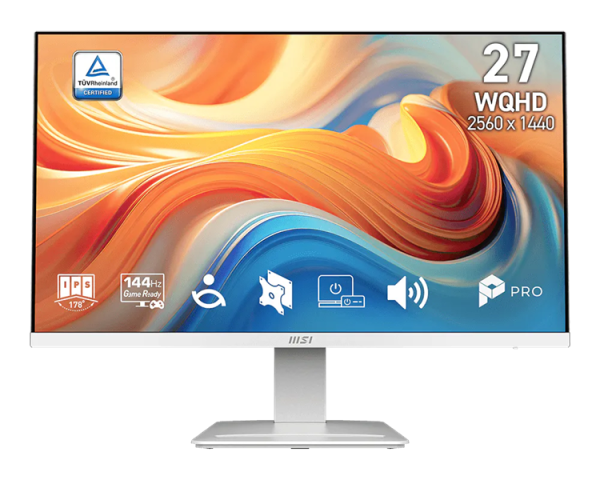 MSI PRO MP273QW E14 27" 16:9 WQHD(2560x1440)IPS Flat,4ms(GTG),1500:1,100M:1,300nit,178/178,2xHDMI ,1xDP,Speaker,Tilt,VESA,144Hz,White, 1y w-ty