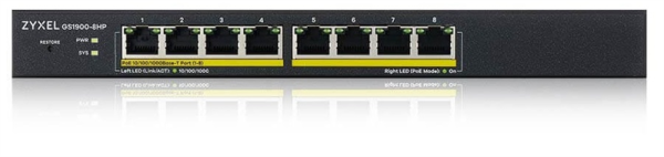 Фото Smart L2 PoE+ Zyxel GS1900-8HP, 8xGE PoE+, настольный, бесшумный, бюджет PoE 70 Вт
