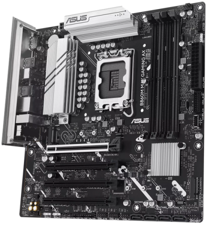Фото ASUS B860M MAX GAMING AX, LGA1851, B860, 4*DDR5, 4*SATA, 3*M.2, 4*USB 3.2, 4*USB 2.0, Type-C, 2*PCIx16, DP, mATX; 90MB1JZ0-M0EAY0