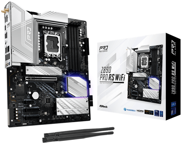 ASROCK Z890 PRO RS WIFI, LGA1851, Z890, 4*DDR5, 4*SATA, 4*M.2, 3*USB 3.2, 4*USB 2.0, 2*Type-C, 1*PCIx16, 2*PCIx4, 1*M.2 (Key E), HDMI+DP, ATX