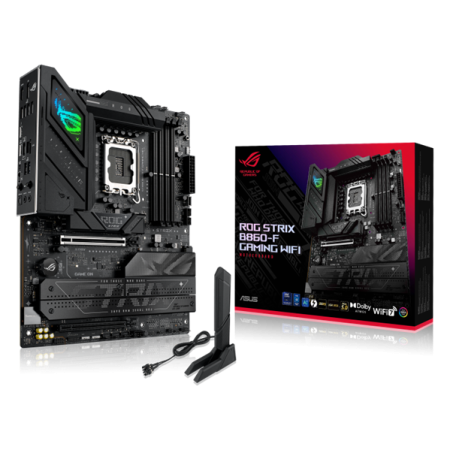 Фото ASUS ROG STRIX B860-F GAMING WIFI, LGA1851, B860, 4*DDR5, 4*SATA, 4*M.2, 7*USB 3.2, Type-C, 2*PCIx16, DP+HDMI, ATX; 90MB1JG0-M0EAY0