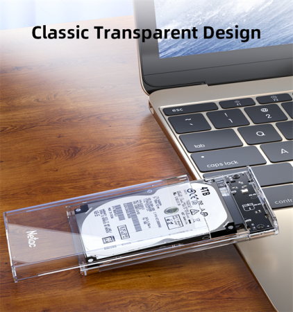 Фото Netac WH11 2.5 SATA to USB3.0 External HDD/SSD Case, Slide Transparent Cover, with USB3.0 A to B cable