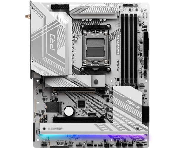 Фото ASROCK X870 PRO RS WIFI, AM5, X870, 4*DDR5, 4*SATA, 3*M.2, 6*USB 2.0, 4*USB 3.2, Type-C, 2*PCIx16, 1*M.2 (Key E), HDMI, ATX