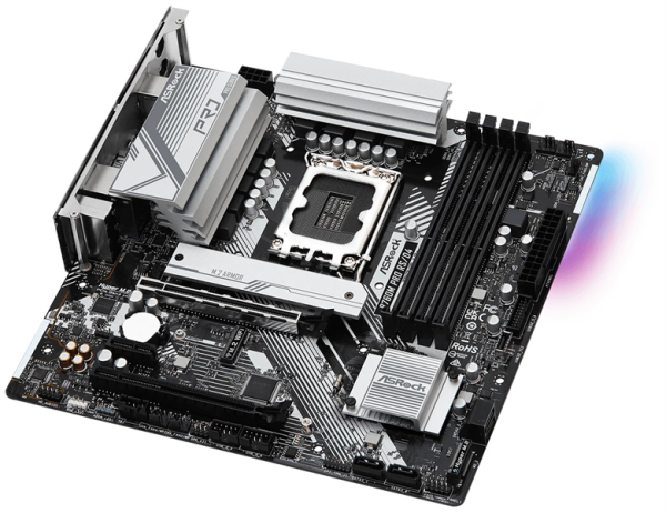 Фото ASROCK B760M PRO RS, LGA1700, B760, 4*DDR5, 4*SATA, 3*M.2, 3*USB 3.2, 2*USB 2.0, Type-C, 2*PCIx16, 1xM.2 (Key E), HDMI+DP, mATX
